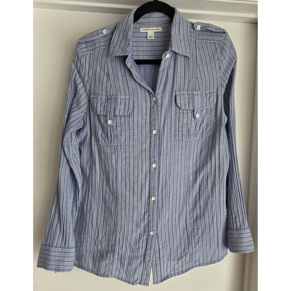 Banana Republic Button-Down Shirt S Blue White Striped Cotton Long Sleeve Top